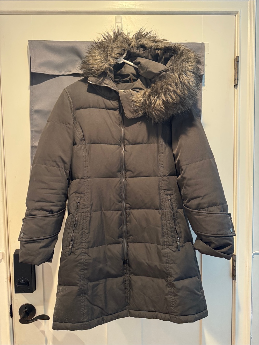 Calvin Klein Women's Faux-Fur Hooded Puffer Coat in Charcoal Gray Size Small